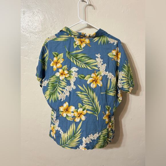 Authentic Vintage Made in Hawaii Two Palms Floral Button Down 100% Rayon Large - Picture 3 of 5
